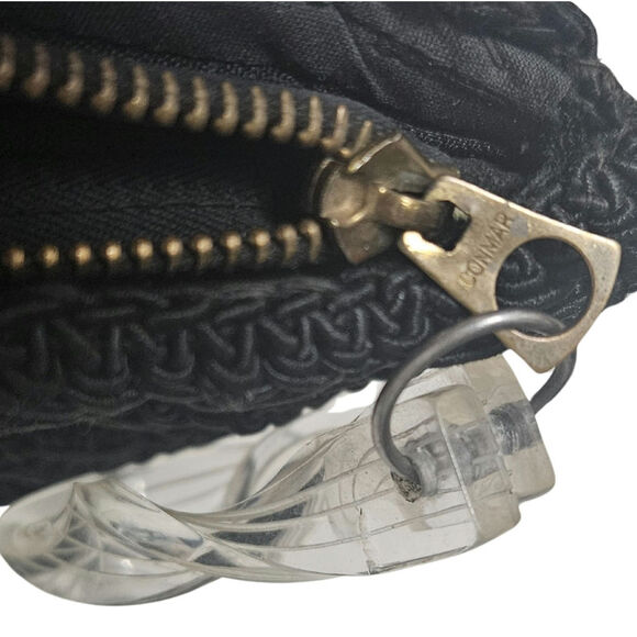 1940s Maxi Clutch Bag Large Black Crocheted Cord Vintage Lucite Toggle by Conmar - Picture 8 of 8